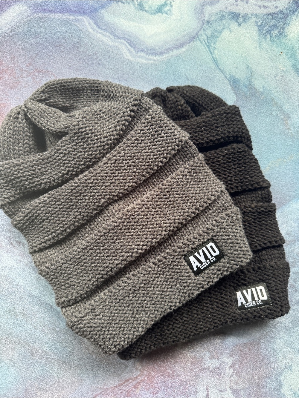 Oversized Knit Beanie Set - Gray & Black
